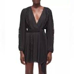 NWT THE KOOPLES Black Lace Trim Pleated Belted Dress Size‎ 4